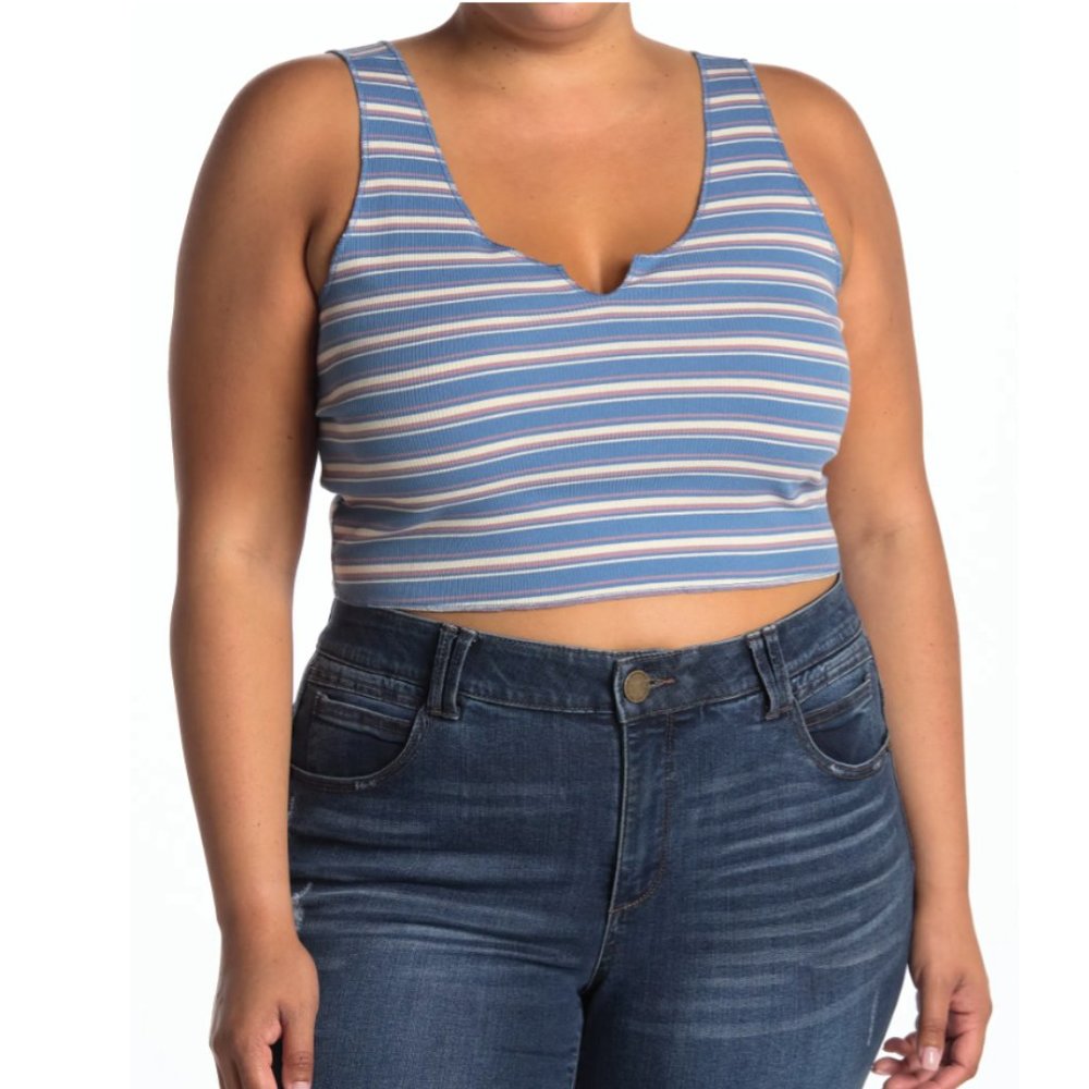 NWT Striped Notch Scoop Neck Crop Tank Top